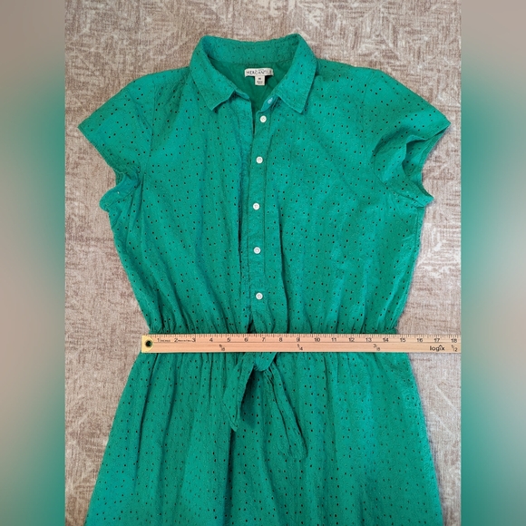 J. Crew Mercantile Medium M Green Eyelet Lace Collared Tie Front Button Up Dress - Picture 8 of 10